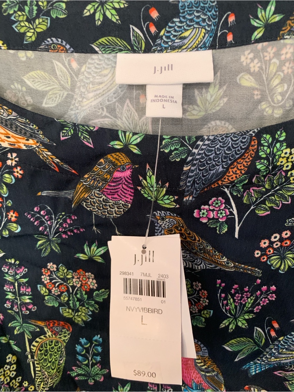 J. Jill Navy Tunic with Multicolor Bird & Floral Print - Picture 2 of 7